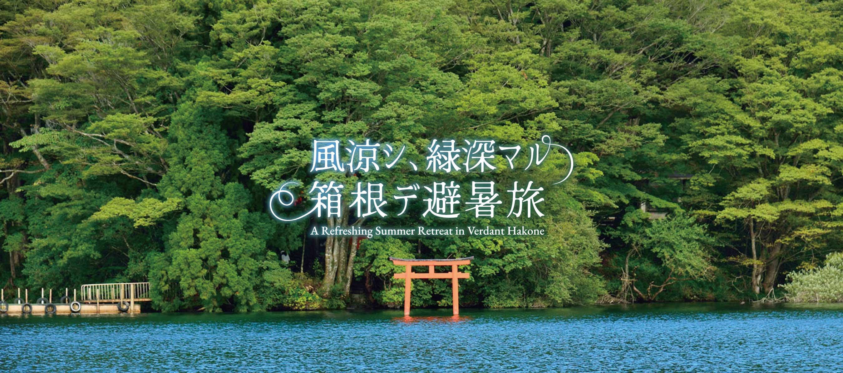 青々とした森に映える九頭龍神社の湖中鳥居