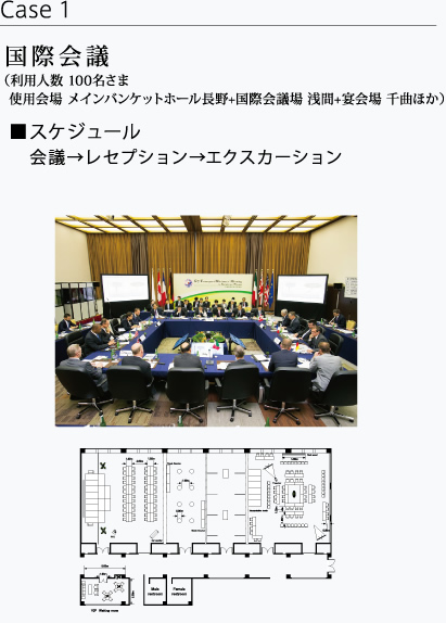 国際会議（利用人数 100名さま 使用会場 メインバンケットホール長野+国際会議場 浅間+宴会場 千曲ほか）