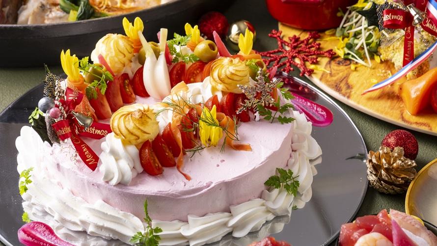 鱈のブランダード　クリスマスケーキ仕立て　クラッカー添え